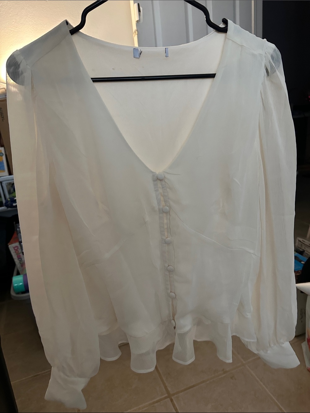 Women’s Cream V-Neck Button Front Blouse